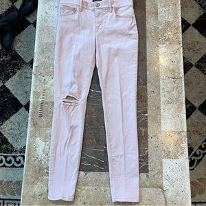 Women’s EXPRESS SZ 6 BLUSH PINK MID-RISE STRETCH LEGGINGS WITH DISTRESSING